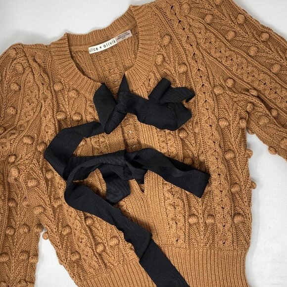 Alice and Olivia Kitty Bow Front Sweater Brown Dress XS - Picture 5 of 9